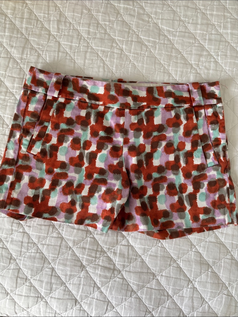 J. Crew Multicolor Abstract Spot Shorts in Red, Lavender & Mint